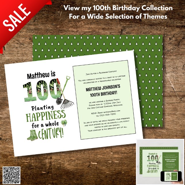 100th Birthday Invites Garden Party Men Women DAD (Creator Uploaded)
