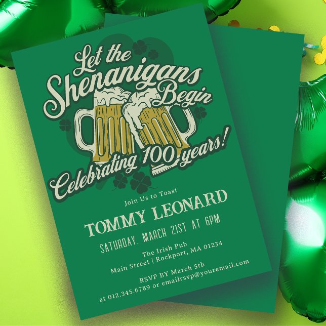 100th Birthday Irish St.Patrick's Day Beer Invitation (Creator Uploaded)