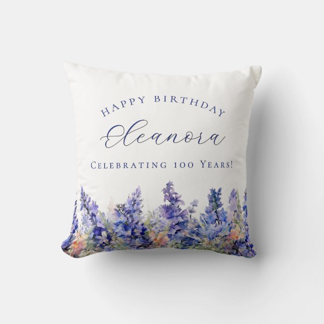 100th Birthday July Birth Flower Gift Custom Cushion (Front)