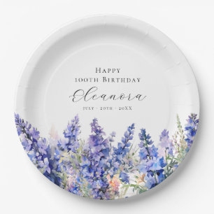 100th Birthday July Birth Flower Larkspur Custom Paper Plate