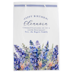 100th Birthday July Birth Month Flower Blue Medium Gift Bag