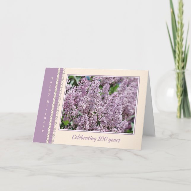 100th Birthday Lilac Flowers Card (Front)