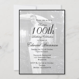 100th Birthday Male Stylish Photo Monogram  Invitation