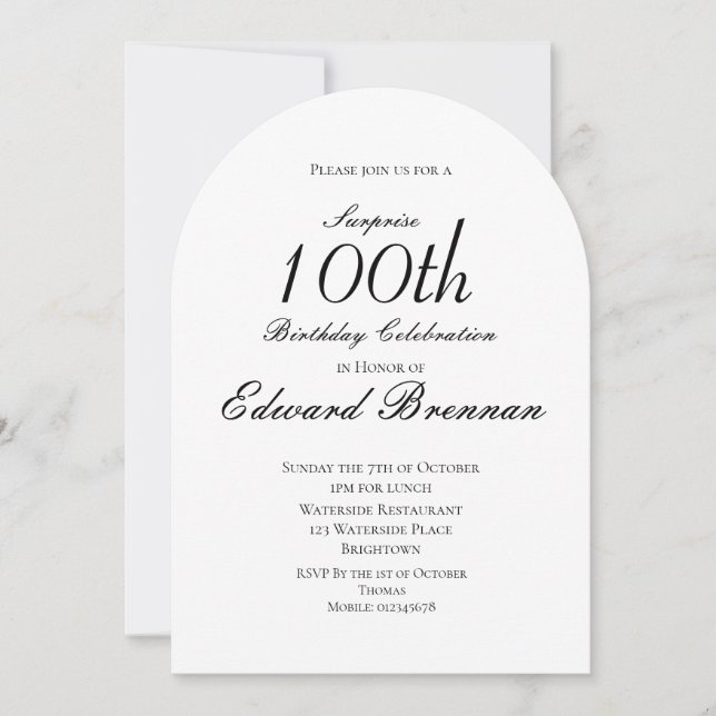 100th Birthday Male Stylish Photo Monogram  Invitation (Front)