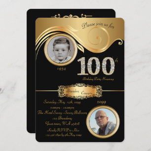 100th,Birthday Man 100th,elegant art deco,black Invitation