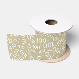100th Birthday Modern Number Pattern White Gold Satin Ribbon