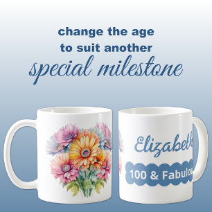 100th birthday name gerbera flowers blue coffee mug