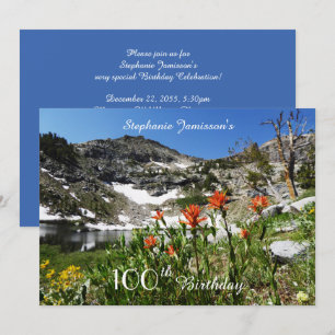 100th Birthday, Name, Mountains, Wildflowers Invitation