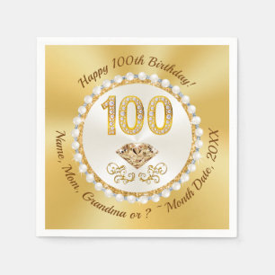 100th Birthday Napkins, 100th birthday serviettes Napkin