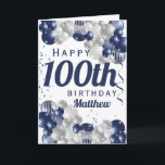 100th Birthday Navy Balloons Card<br><div class="desc">A gorgeous navy and silver balloon happy 100th (or any age) birthday card. This fabulous design is the perfect way to wish someone a happy hundredth birthday (or change the age!) Personalise with our own custom name and message. Blue coloured typography and gorgeous navy blue and silver balloons.</div>
