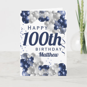 100th Birthday Navy Balloons Card