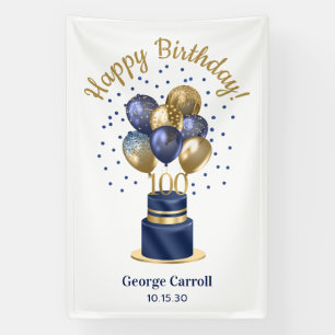 100th Birthday Navy Blue Balloon Cake Banner