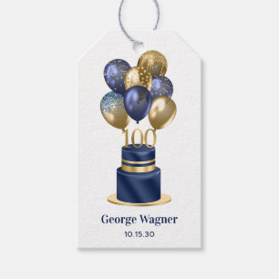 100th Birthday Navy Blue Balloon Cake Gift Tags