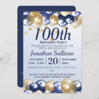100th Birthday Navy Gold Balloons Party