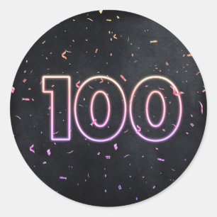 100th Birthday Neon Sign On BlackSti Classic Round Sticker