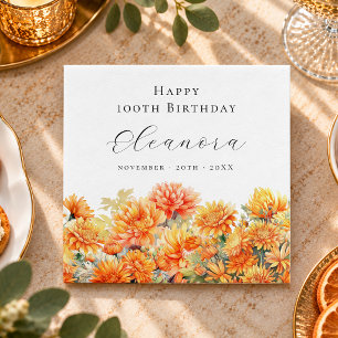 100th Birthday November Birth Flower Chrysanthemum Napkin