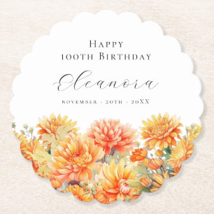 100th Birthday November Birth Flower Chrysanthemum Paper Coaster