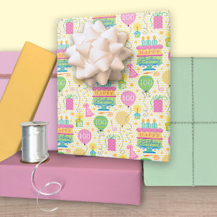 100th Birthday Number Candles Cake Balloon Wrapping Paper Sheet
