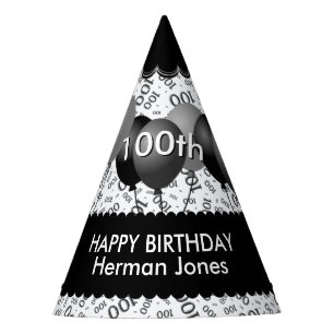 100th Birthday Number Pattern Black/White Scallops Party Hat