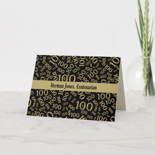 100th Birthday Number Pattern Gold and Black Card (Front)