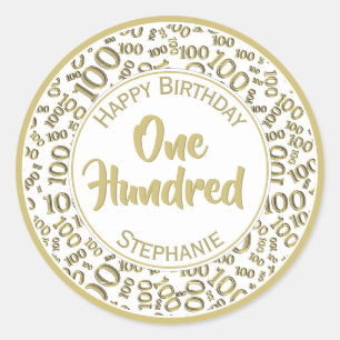 100th Birthday Number Pattern Gold and White Classic Round Sticker