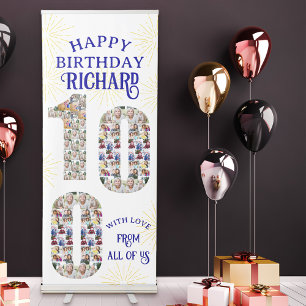 100th Birthday Number with 100 Photos Welcome Retractable Banner
