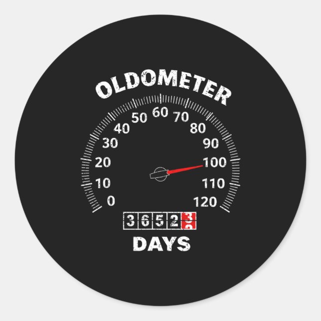 100th birthday oldometer zero to 100 years car classic round sticker (Front)