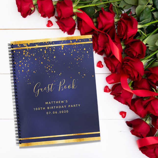 100th Birthday Party 100 dark blue gold guest book (Creator Uploaded)