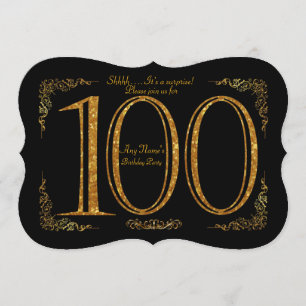 100th, Birthday party 100th, Gatsby, black & gold Invitation