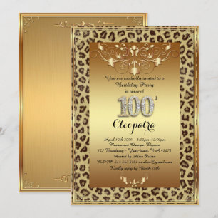 100th,Birthday Party 100th, Royal Cheetah gold+ Invitation
