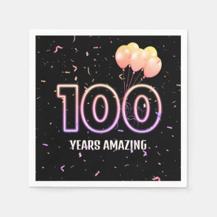 100th Birthday Party Balloons and Confetti Napkin
