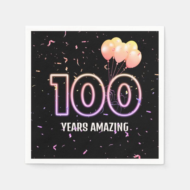 100th Birthday Party Balloons and Confetti Napkin (Front)