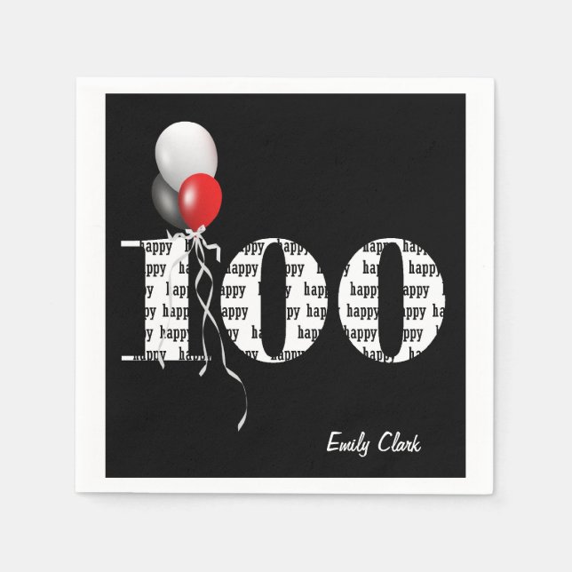 100th birthday party balloons napkin (Front)