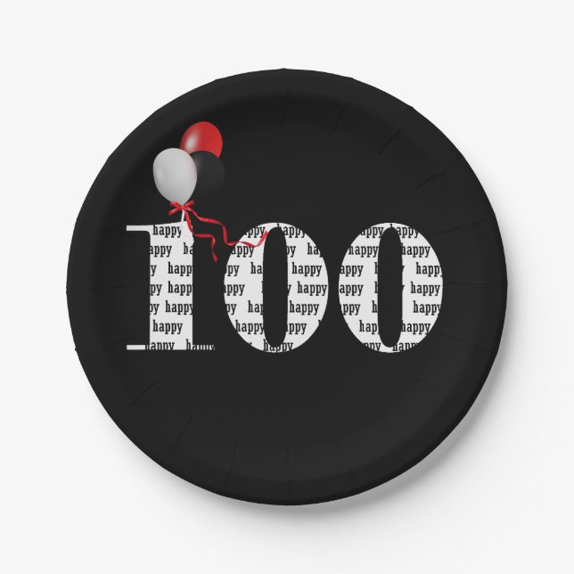 100th birthday party balloons paper plate (Front)