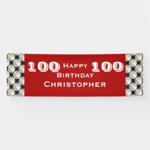 100th Birthday Party Baseball Red White Blue, Name Banner