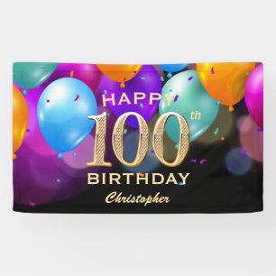 100th Birthday Party Black and Gold Balloons Banner