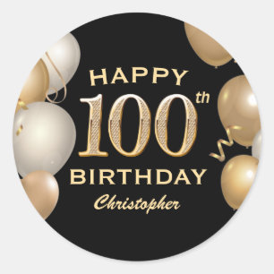 100th Birthday Party Black and Gold Balloons Classic Round Sticker