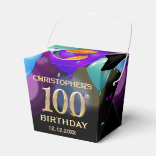 100th Birthday Party Black and Gold Balloons Favour Box
