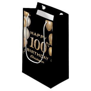100th Birthday Party Black and Gold Balloons Small Gift Bag