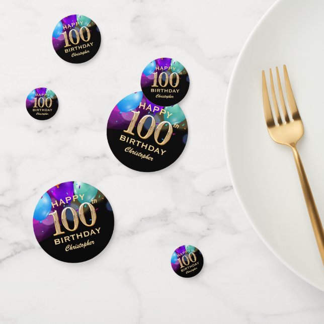 100th Birthday Party Black and Gold Confetti (Group)