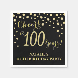 100th Birthday Party Black and Gold Diamond Napkin