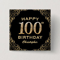 100th Birthday Party Black and Gold Glitter Frame