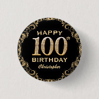100th Birthday Party Black and Gold Glitter Frame
