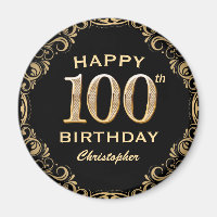 100th Birthday Party Black and Gold Glitter Frame