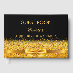 100th birthday party black gold bow glam sparkle guest book