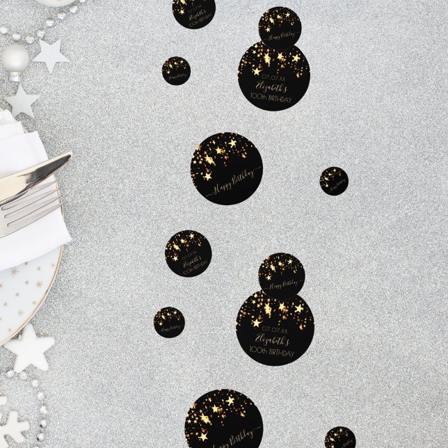100th birthday party black gold stars monogram confetti (Creator Uploaded)