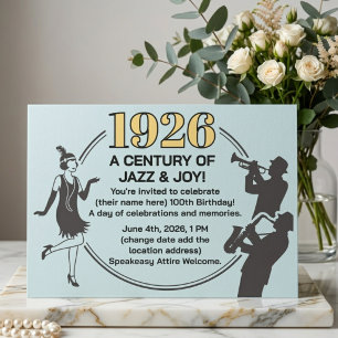 100th Birthday Party Card 1920s Speakeasy Flapper