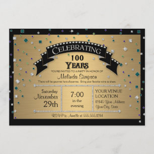 100th Birthday Party Celebrate Faux Jewel Confetti Invitation