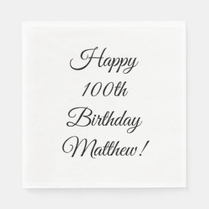 100th Birthday Party Celebration Black Simple Napkin