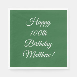 100th Birthday Party Celebration Green Napkin